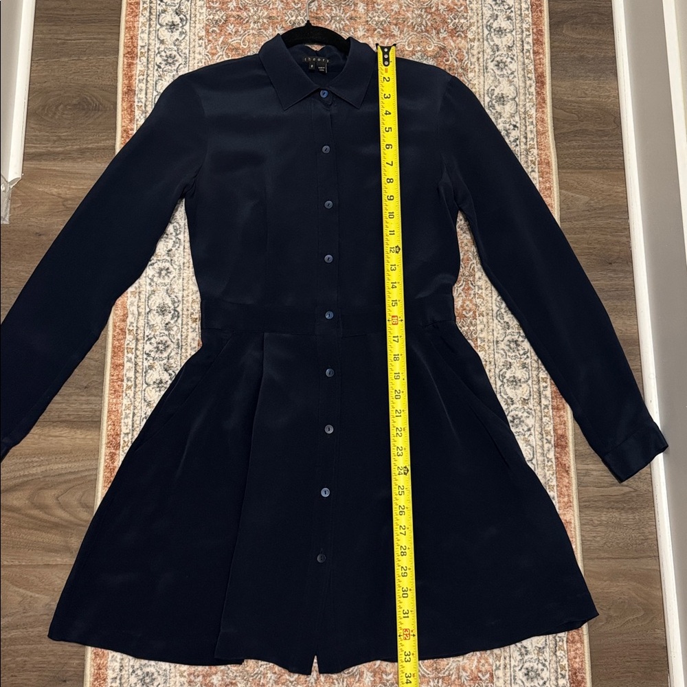Theory Navy Long Sleeve Silk Dress w Pockets Size 0 - Picture 8 of 9